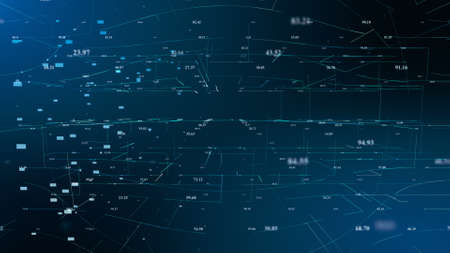 Digital Hologram Technology Concept. Futuristic Business Global Network Data Globe Map Cyberspace Background. Dots Network Grid Motion Abstact 3D Rendering Animationの写真素材