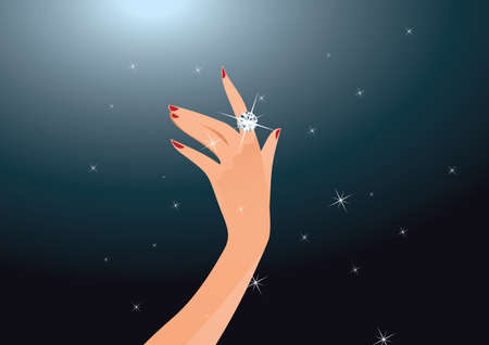 Illustration of diamond ring on woman fingerのイラスト素材