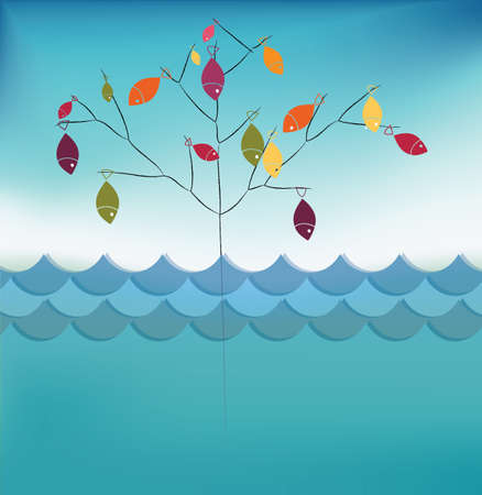 illustration of fishes on treeのイラスト素材