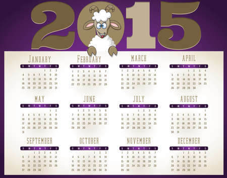 2015 chinese goat year calendar in us style, start on sunday, each month with individual table.のイラスト素材