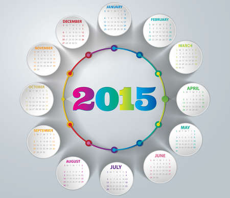 Rainbow calendar in us style, start on sunday, each month with individual table.のイラスト素材