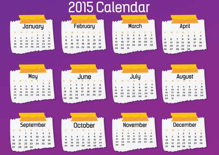 2015 note paper calendar in us style, start on sunday, each month with individual table.のイラスト素材