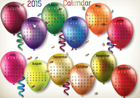 Balloon 2015 calendar in us style, start on sunday, each month with individual table.のイラスト素材