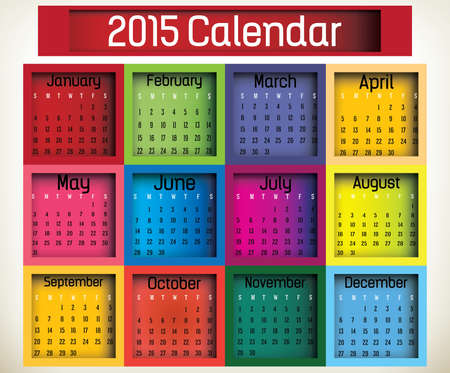 2015 calendar in us style, start on sunday, each month with individual table.のイラスト素材
