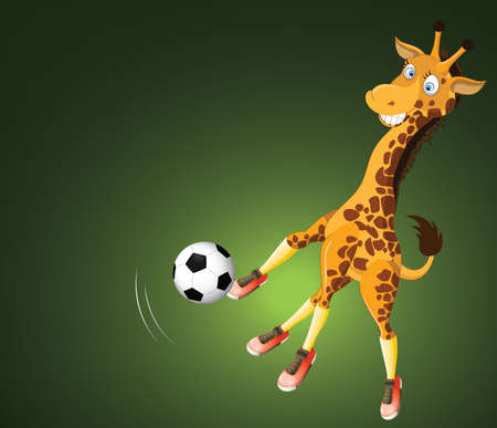 Funny cartoon soccer player giraffe on green backgroundのイラスト素材