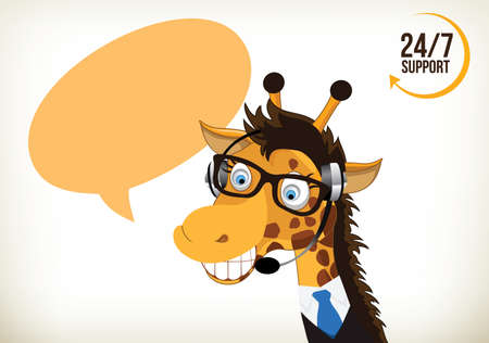 Portrait of happy smiling cartoon giraffe support phone operator in headsetのイラスト素材
