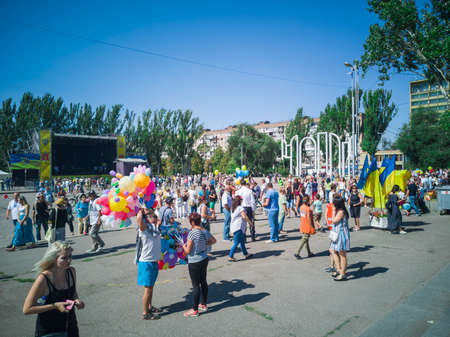 Independence Day of Ukraine on the main square of Zaporozhye, Ukraine, 24 August 2018.のeditorial素材
