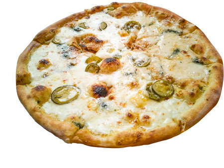 Pizza four cheese. Isolated image with clipping path. November 18, 2018.の写真素材