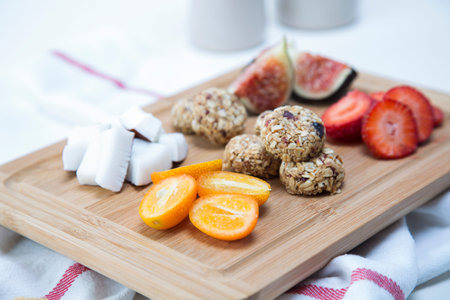 Granola served with fruitsの写真素材