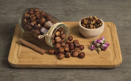 granola and hazelnutの写真素材