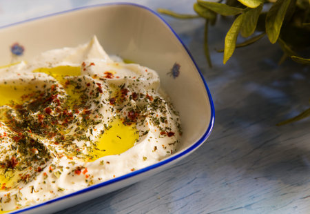 mezes with yogurt on the tableの写真素材