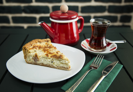 turkish tea and cake on the tableの写真素材