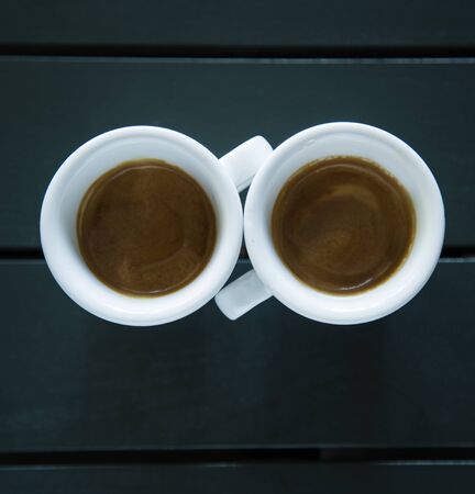 espresso served on tableの写真素材