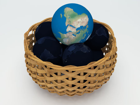 3D Earth and black Earth  in basketの写真素材