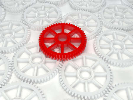 3d white red cog icon on white backgroundの写真素材