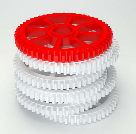 3d white red cog icon on white backgroundの写真素材