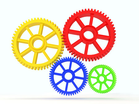 3d colourfull cog icon on white backgroundの写真素材