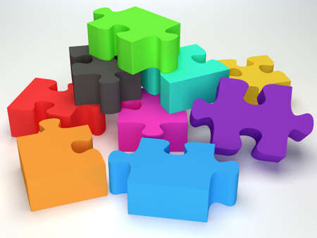 Glossy colourfull  jigsaw isolated on whiteの写真素材