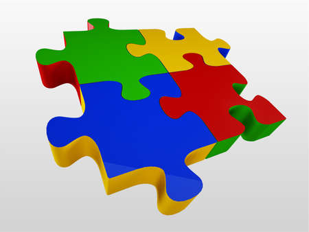 Glossy colourfull  jigsaw isolated on whiteの写真素材