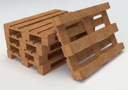 Wooden warehouse pallet shot over white backgroundの写真素材