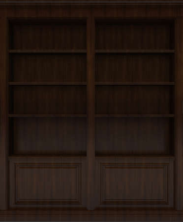 Dark Wooden book shelf with empty spaceの写真素材