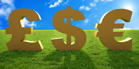 Money sign text on green grassの写真素材