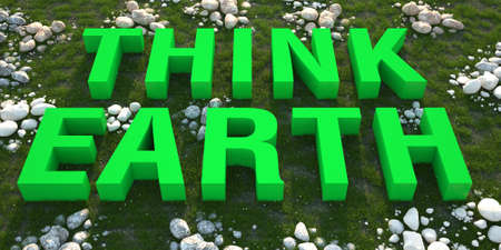 Think Earth on green grassの写真素材