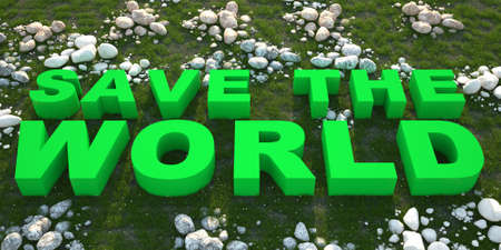 Save the world text on green grassの写真素材