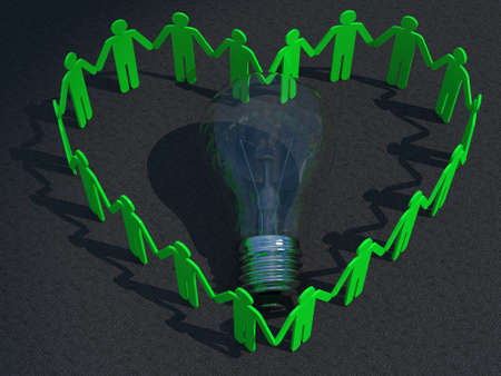 People Heart and Light Bulb on concreatの写真素材
