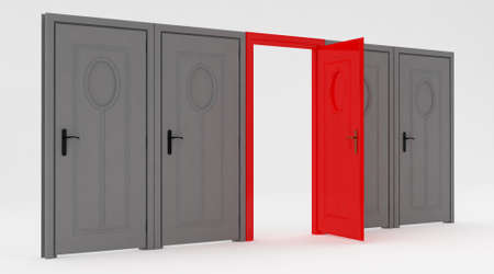 Gray door closed and Red door  openedの写真素材