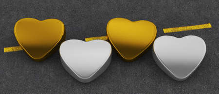 Heart gold and silver on the roadの写真素材