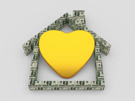 House symbol and heart on white の写真素材