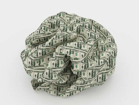 crumpled dollars on white backgroundの写真素材