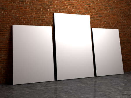Blank space poster or art frame waiting to be filled on a brick wallの写真素材