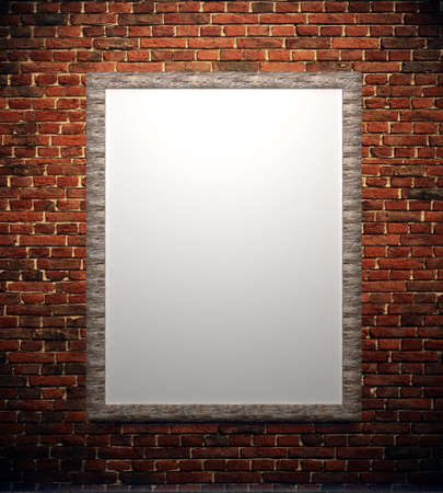 Blank space poster or art frame waiting to be filled on a brick wallの写真素材