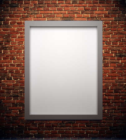 Blank space poster or art frame waiting to be filled on a brick wallの写真素材