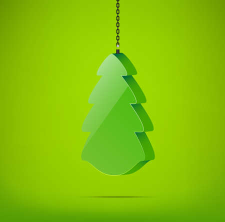 Green Christmas tree on green background.のイラスト素材