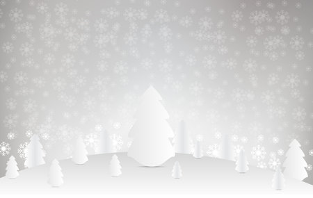 White Christmas tree and snow on gray background. Vector Design.のイラスト素材