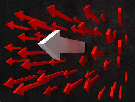 3D illustration of red arrow breaking through a  wallの写真素材