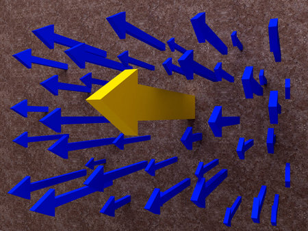 3D illustration of red arrow breaking through a  wall