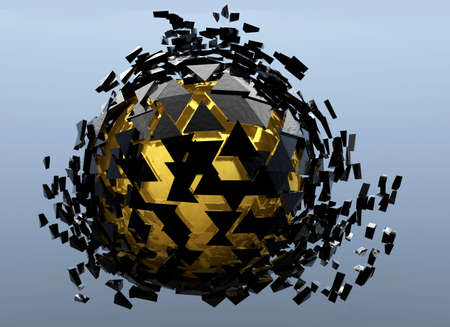 Black and Gold Sphere Shattered Abstract 3d isolated on backgroundの写真素材