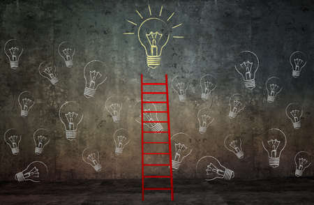 Texture wall and stair with light bulbs to successの写真素材