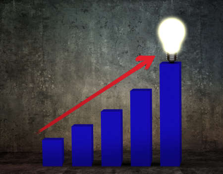 Business graph arrow and light bulb on backgroundの写真素材
