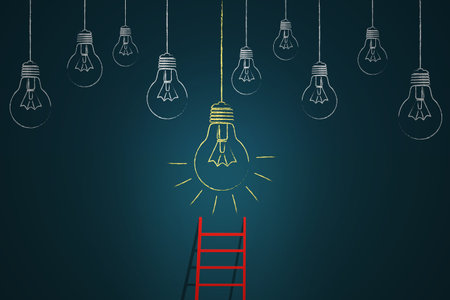 Texture wall and stair with light bulbsの写真素材