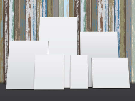 Blank empty frame or poster with White on old wood texture background. Vector.のイラスト素材