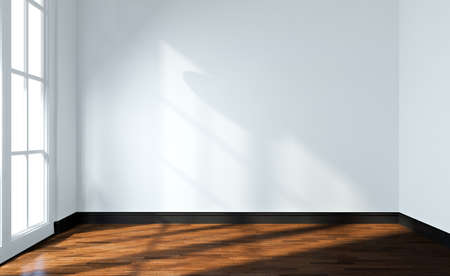 Empty Room Interior White Wall And Wood Floor. 3d Renderの写真素材