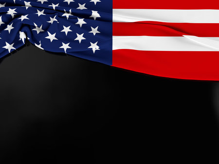 America flag of fabric texture with copy space on dark backgroundの写真素材