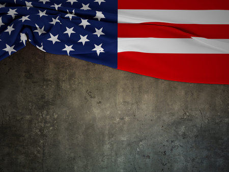 America flag of fabric texture with concrete texture dark background .3D Rendering