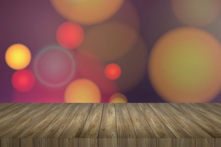 Wooden table in front of abstract blurred lights background,bokeh lights background.