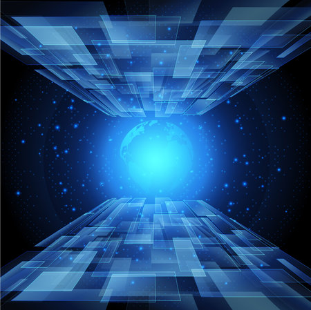 Abstract technology background with earth on bright flare.のイラスト素材